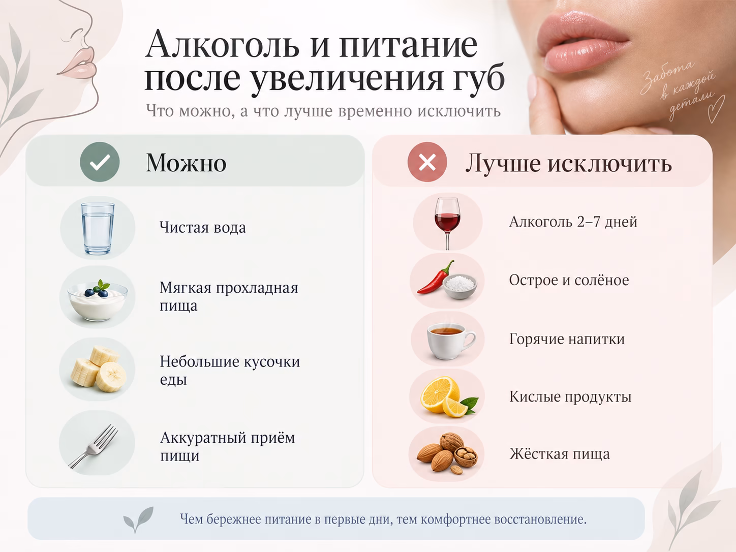 Алкоголь и питание после увеличения губ